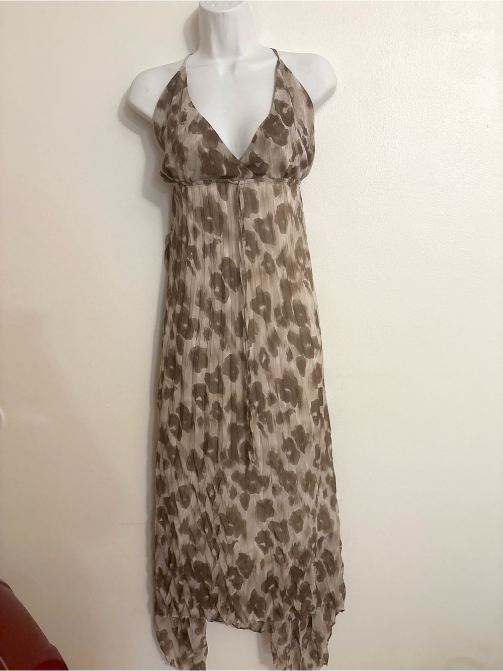 Epique moi Sleeveless Halter Maxi Dress in Taupe Leopard Print. beach resort day